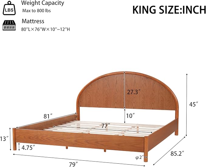 Christopher Knight Home Elsinore King Size Bed Frame with Arched Headboard, Modern Wooden Platform Bed, Wood Bed Support and Slats, No Box Spring Needed, King Size Beds for Adult, Light Brown