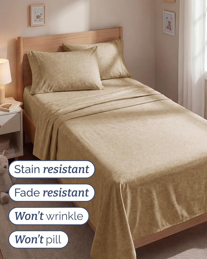 Twin 4 Piece Bed Sheet Set - Breathable & Cooling Sheets - Heathered Tan | Ultra Soft Hotel Luxury Bedding Set with 8-16 Inch Deep Pockets, 1 Flat & 1 Fitted Sheet & 2 Pillowcases, Wrinkle & Fade Free