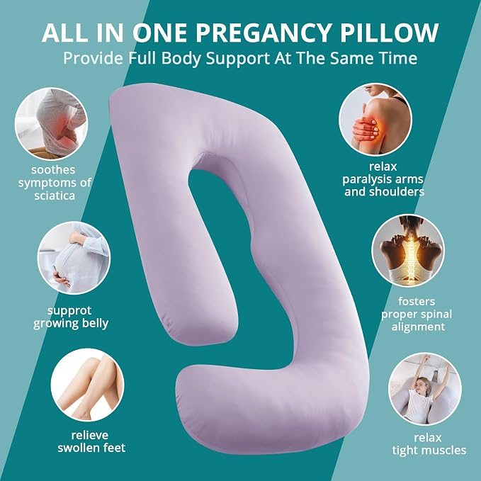 Cooling Pregnancy Pillows for Sleeping, 57'' Full Body Pillow, Lavender | Sasttie Maternity Pillow, OEKO-TEX, Down Alternative, Removable Cover, Pregnant Women Must Haves, Maternity Essential