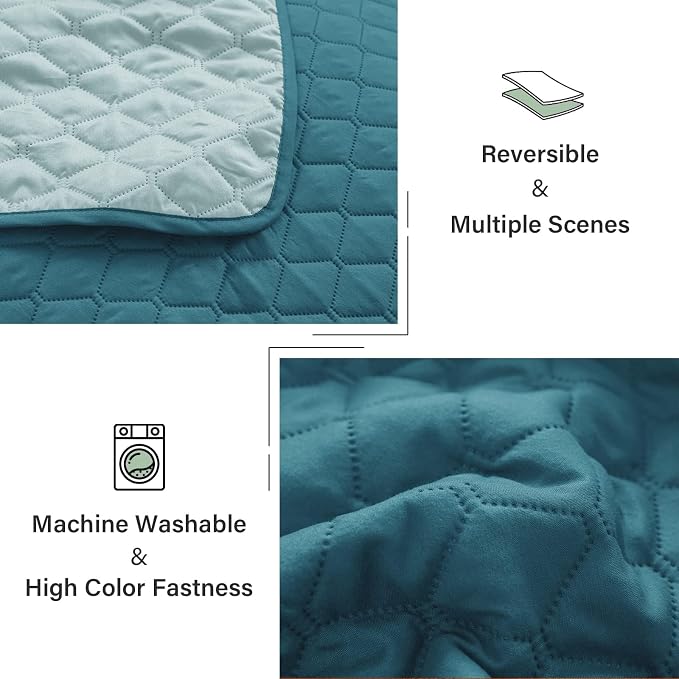 Exclusivo Mezcla Reversible Full Queen Quilt Bedding Set, Dusty Teal | Lightweight Bedspreads with 2 Pillow Shams, Soft Microfiber, All Season Bed Coverlets for Bedroom Guest Room, 90x96 Inch