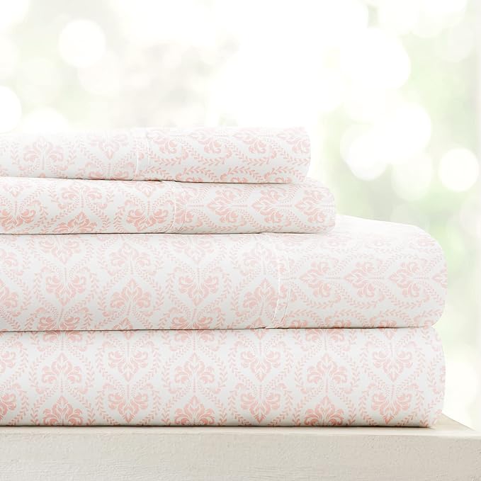 Linen Market Patterned Microfiber King Sheet Set 4 Piece – Oeko-TEX Certified Ultra Soft & Wrinkle-Free - 16" Deep Pocket Sheets - Easy Care King Size - Classic in Pink
