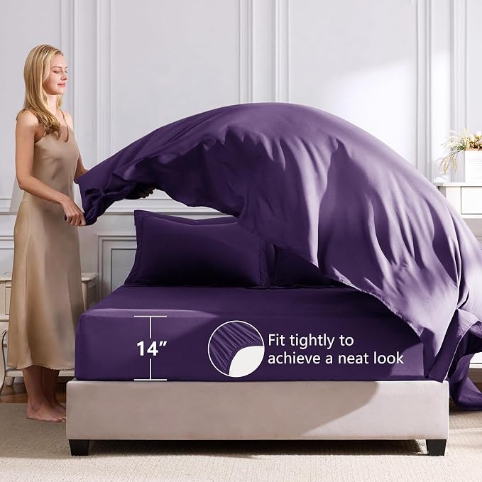 Queen Comforter Set with Sheets Purple - 7 Pieces Bed in a Bag | OEKO-TEX Certified, All Season, 240GSM Down-Alternative Comforter, Sheets, Pillowcases & Shams, 14" Deep Pocket, Easy Care