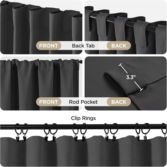 Joydeco Blackout Curtains 108 Inches Long, Thermal Insulated Black Out Curtains 2 Panels Set, Room Darkening Drapes for Living Room Window Rod Pocket Back Tab (W37 x L108 Inch, Dark Grey)