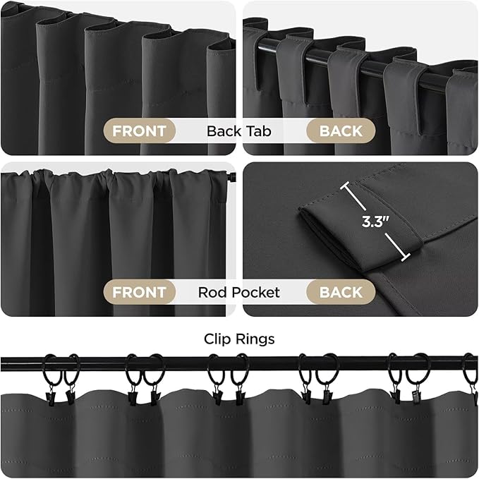 Joydeco 72 Inch Blackout Curtains for Bedroom, Thermal Insulated Black Out Curtains 2 Panels Set, Room Darkening Drapes for Living Room Window Rod Pocket Back Tab (W37 x L72 Inch, Dark Grey)