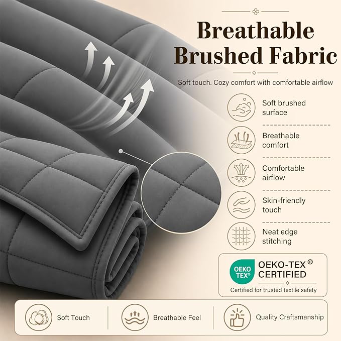 L'AGRATY Weighted Blanket for Adults 15lbs, 48"x72", Dark Grey Twin Full Size Heavy Throw Blanket, Cooling, Breathable, Microfiber with Glass Beads, Big, Washable, All-Season