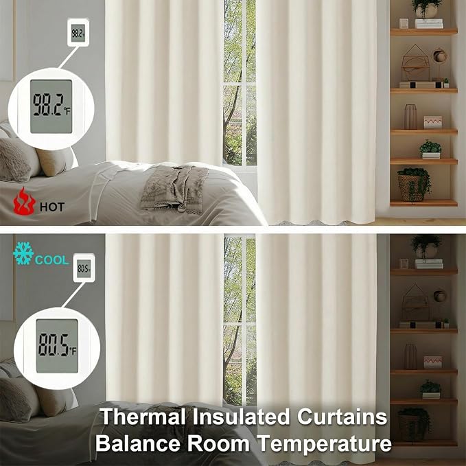 Simplebrand Ava Light Beige Light Filtering Curtains for Bedroom 84 Inch Length 2 Panels Set, Solid Thermal Insulated Privacy Nursery Window Treatment Curtains, W40 x L84 Inch, Light Beige