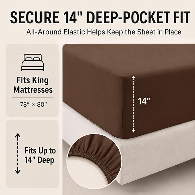 Oversized King Comforter Set Brown - 7 Pieces Bed in a Bag | OEKO-TEX Certified, All-Season, Bedroom, Guest Room, Down-Alternative Comforter + Flat & Fitted Sheets + 4 Pillowcases