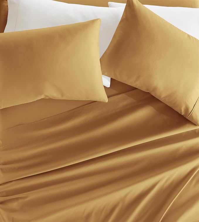 Linen Market Brushed Microfiber Twin XL Sheet Set 3 Piece – Oeko-TEX Certified Ultra Soft & Wrinkle-Free - 16" Deep Pocket Sheets - Easy Care Twin XL Size - Gold