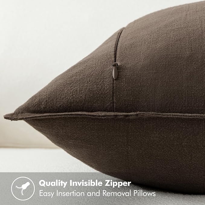 MIULEE Decorative Linen Euro Sham Pillow Covers 26x26 Dark Coffee Chocolate | Boho Farmhouse Fall Autumn Couch Throw Pillows for Bed, Pack of 2 Accent Modern Pillowcases, Sofa Livingroom Home Decor