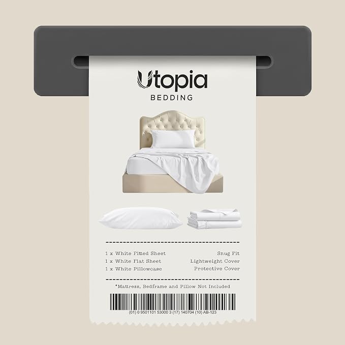 Twin Sheets Set, 3 Pieces 16" Deep Pocket Hotel Luxury Bed Sheets, White | Extra Soft Bedsheet Set, Comfy & Breathable Cooling Sheets, Wrinkle & Fade Resistant, Fitted Sheet, Flat Sheet, 1 Pillowcase