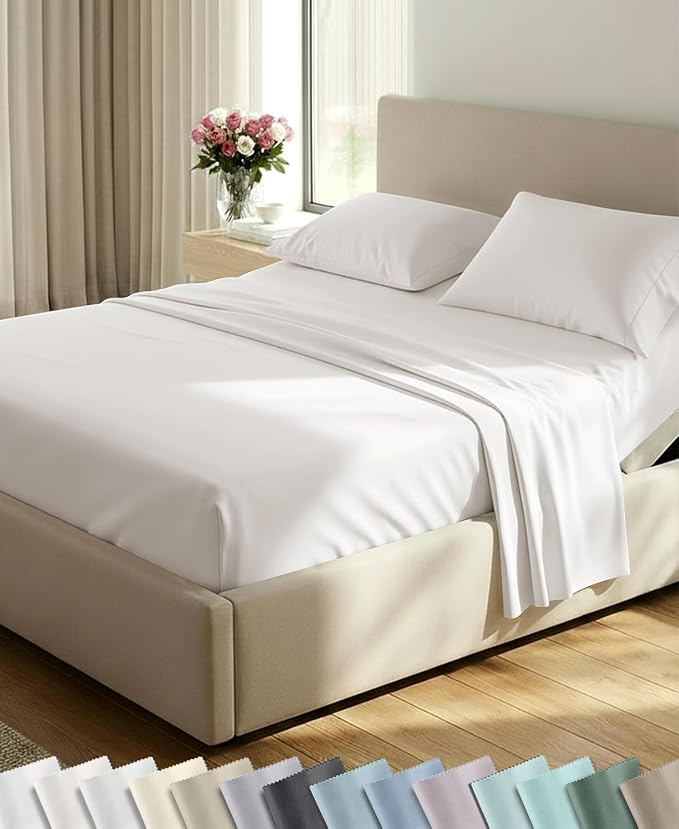California Design Den 600 Thread Count Split King Sheets, 5 Pcs, True Ivory | 100% Cotton Sateen, Good Housekeeping Seal, Split King Sheets Sets for Adjustable Bed with 2 Separate Twin-XL Mattresses