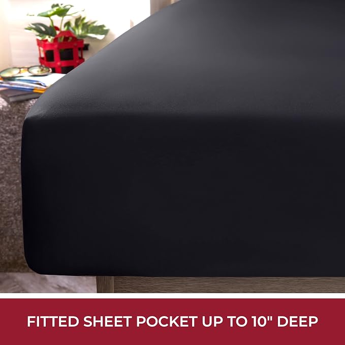 Mellanni Iconic 4-Piece, Ultra Soft Sheet Set (RV/Short Queen, Black) | 10M+ Sleepers. Lab-tested: Sleeps Cool, Stays Bright, Strong, Smooth. Good Housekeeping Best Bedding, 7 yrs running.