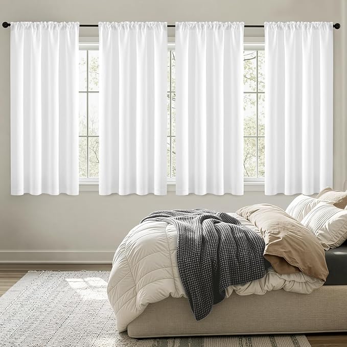 MIULEE 4 Panels Set Pure White Blackout Curtains 63 Inch Length Bedroom | Thermal Curtains for Summer Heat, Light Blocking Privacy Window Drapes, Top&Bottom Rod Pocket