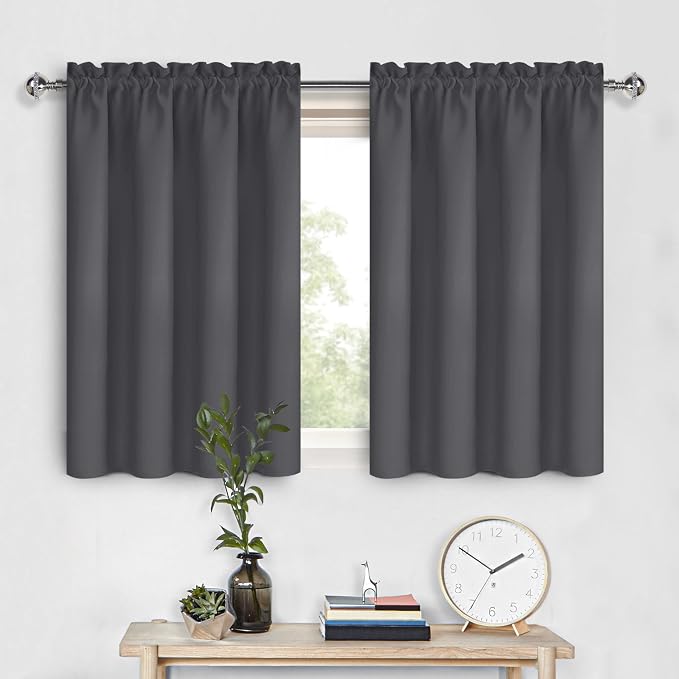 DWCN Short Blackout Curtains 42 x 36 Inch for Kitchen RV Bunk Dark Grey | 2 Panels Set, Kitchen Window Curtains Over Sink, Thermal Insulated, Light Blocking, Rod Pocket Drapes for Small Window