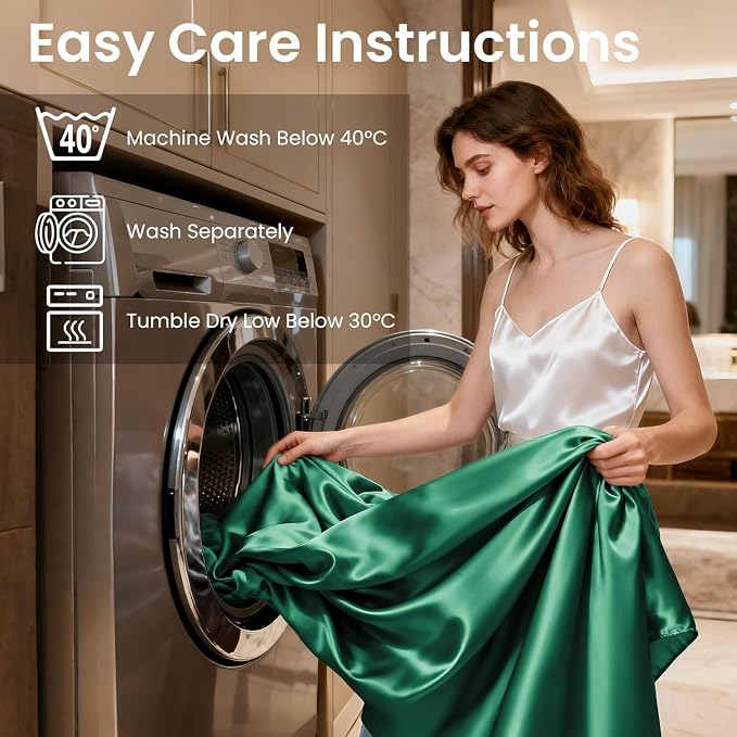 Love's cabin Full Size Satin Sheet Set - 4 Piece Dark Green Silky Satin Sheet Set with Deep Pocket, Luxury Silk Feel Satin Bed Sheets Full Bedding Set (1 Flat Sheet,1 Fitted Sheet,2 Pillow Cases)