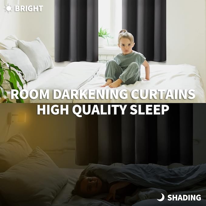 BGment Blackout Curtains - Grommet Thermal Insulated Room Darkening Bedroom and Living Room Curtain, Set of 2 Panels (42 x 84 Inch, Dark Grey) | Grommet Top, Black Out, Room Darkening, Sunblock, Thermal Insulated, Window Drapes for Bedroom, 42x84 Inch