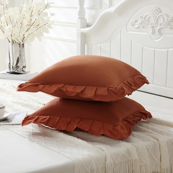 Merryword Burnt Orange Pillowcases 18x18 Caramel Throw Pillow Covers Pack of 2 Ruffle Pillowcase Cushion for Couch Sofa Bedroom