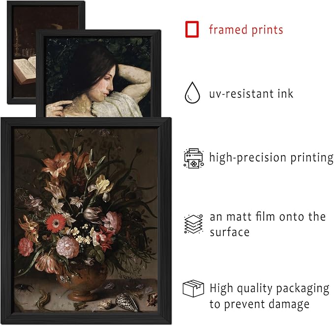 16 PCS Framed Dark Academia Room Decor, Gothic Home Decor, Moody Wall Art Prints for Bedroom, Gallery Wall Frame Set, Witchy Posters for Living Room Aesthetic, Halloween Dorm Collage Kit
