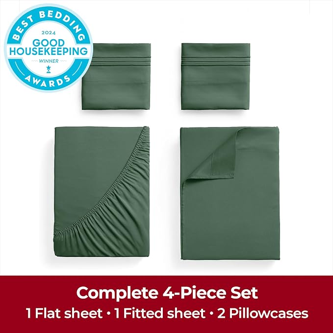Mellanni Extra Deep Queen Sheets - 4 PC Iconic Collection Bedding | Hotel Luxury, Ultra Soft, Cooling Bed Sheets - Wrinkle, Fade, Stain Resistant (Queen, Emerald Green)