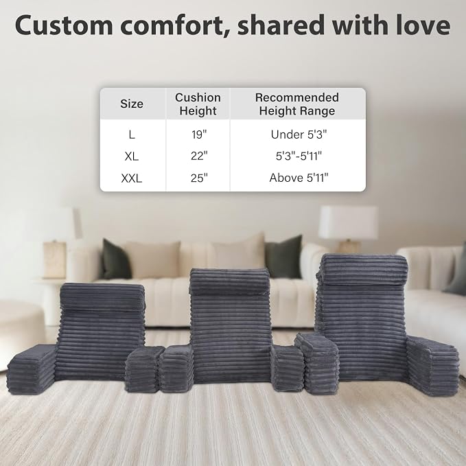 ENITYA 19" Large Back Pillow for Bed Sitting Up with Armrests & Big Pockets | Reading Pillow for Bed, Soft Back Support Chair, Ideal for Watching TV, Gaming, Nursing, Resting, Post Surgery, Dark Grey