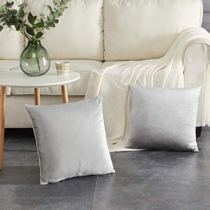 GIGIZAZA Decorative Throw Pillow Covers 18 x 18,Sofa Cushion Grey Pillow Covers,Velvet Pillow Square Cushion Covers (18x18inch(45x45cm)-4pcs, Silver Grey)