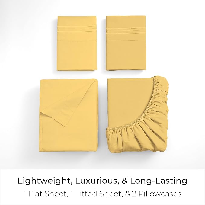 Mellanni Iconic 4-Piece, Ultra Soft Sheet Set (Queen, Yellow) | 10M+ Sleepers. Lab-tested: Sleeps Cool, Stays Bright, Strong, Smooth. Good Housekeeping Best Bedding, 7 yrs running.