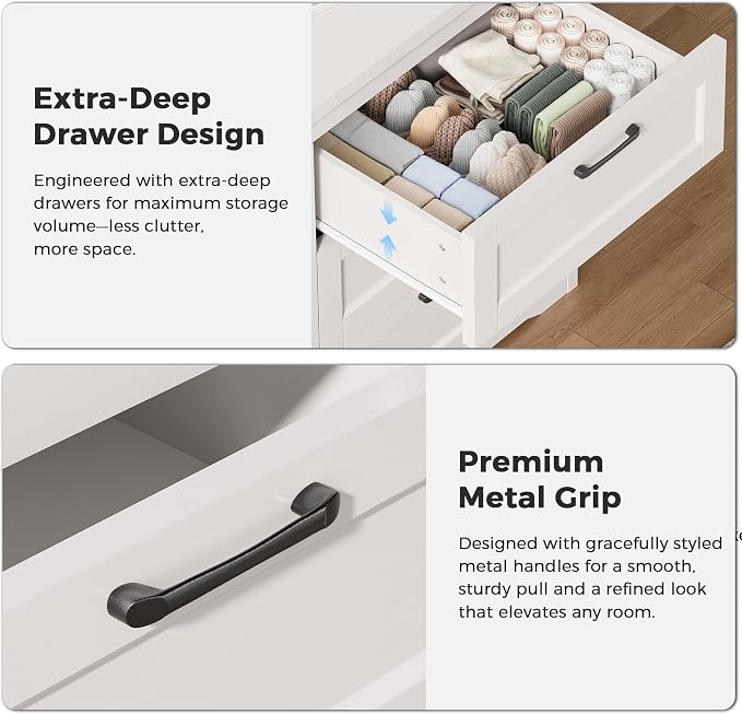 Jocoevol White 6 Drawer Dresser for Bedroom, 47.2" Modern Chest of Drawers | Wooden Storage Dresser with Mental Handle, Large Double Dresser with 5.9" Deep Drawers for Living Room, Hallway Entryway