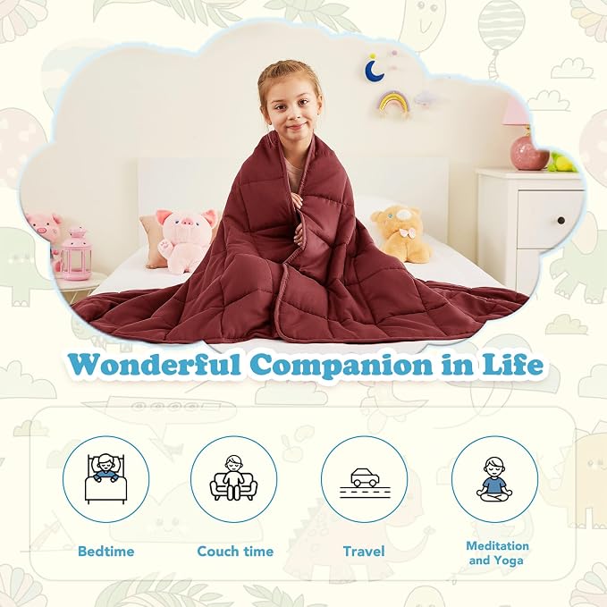 CuteKing Weighted Blanket - Weighted Blanket with Premium Glass Beads - Breathable Heavy Blanket for Comfortable Rest - Thick Blanket All Season (5lbs, 36"x48", Claret Red)