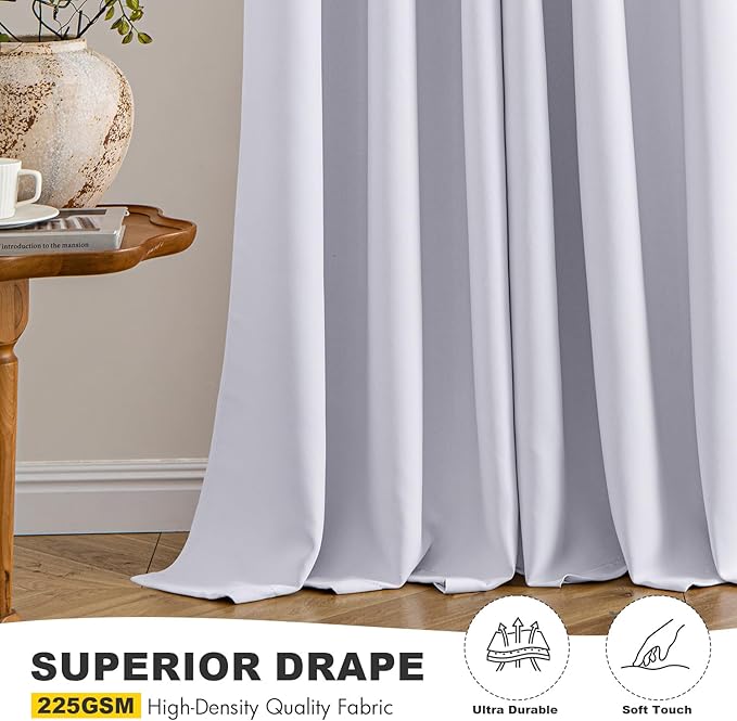 MIULEE Blackout Curtains for Bedroom 2 Panels 34x63 Inch Long Greyish White | Thermal Insulated, Living Room Darkening Grommet Drapes, Noise Reducing, Light Blocking Window Treatments