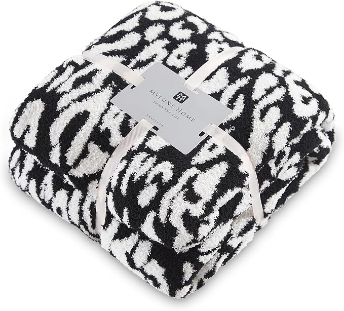 MH MYLUNE HOME Ultra Soft Leopard Throw Blanket, Black White, 71"x78" | Reversible Fleece Throw Blanket, Comfy Fluffy Fuzzy Plush Blanket Throws for Couch Sofa Bed, Cozy Blankets for Women Gift