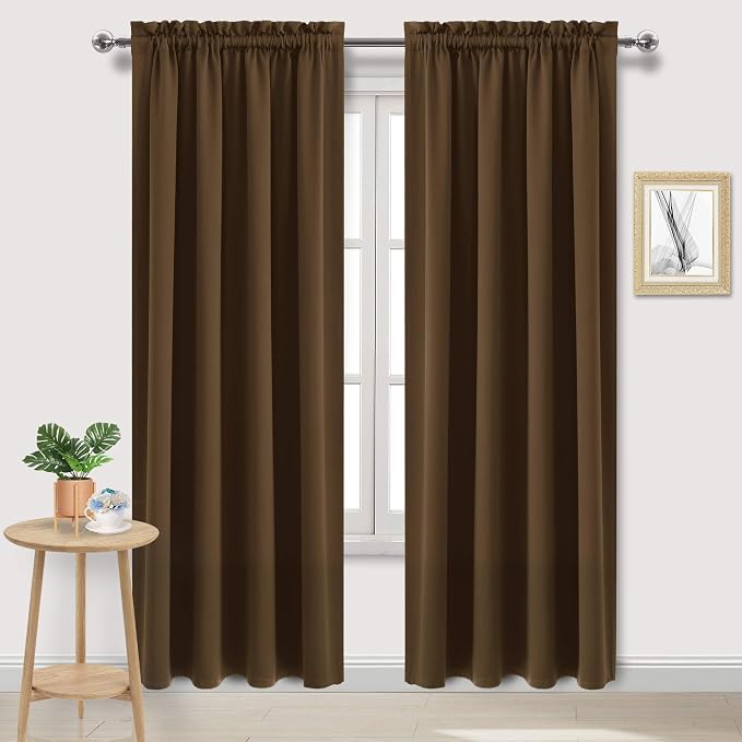 DWCN Blackout Curtains for Bedroom Living Room 52 x 95 Inch Long Brown | Room Darkening, Thermal Insulated, Light Blocking, Rod Pocket Drapes, Noise Reducing Window Treatments