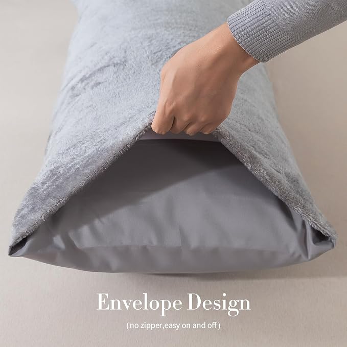 WhatsBedding Memory Foam Body Pillow with Cover, Long Bed Pillow for Adults | Removable Plush Fuzzy Envelope Closure, Firm Support for Side Sleepers, Reading & naps, Large Size Fits All, Relieves Pain