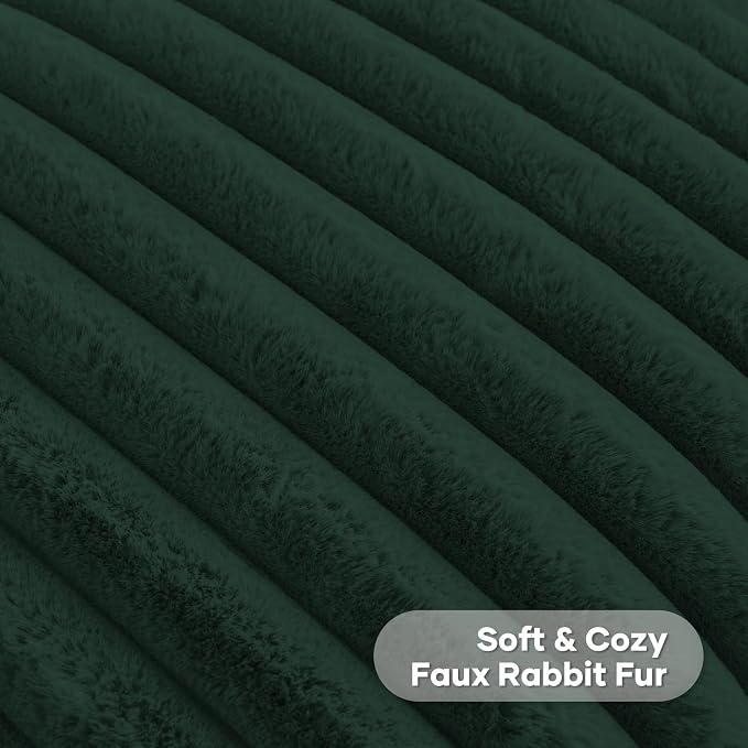 FUTEI Pack of 2 Faux Fur Throw Pillow Covers 18x18 Inch, Dark Green | Fluffy Faux Rabbit Fur Front/Premium Velvet Back,Hidden Zipper,Machine Washable,Non-Shedding,Colorfast,Insert Not Included.