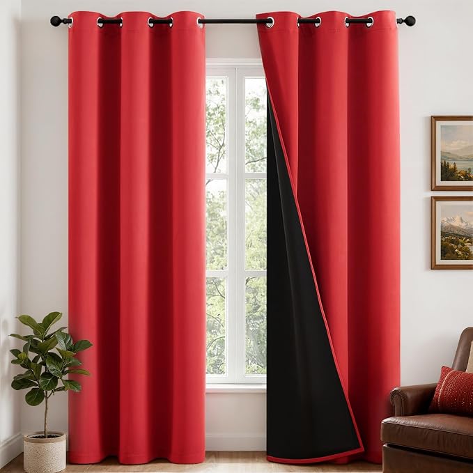 MIULEE Red 100% Blackout Curtains for Bedroom 40x72 Inch Long 2 Panels Set | 2 Thick Layers Thermal Insulated Window Curtains with Black Liner, Noise Reducing Grommet, Drapes for Living Room