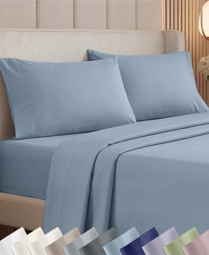 California Design Den Luxury 1000 Thread Count King Sheet Set, 4 Pcs, Blue | Backed by Good Housekeeping Seal - 100% Cotton Sateen - Soft, Thick & Heavy, 16" Deep Pocket, All-Around Elastic, Durable