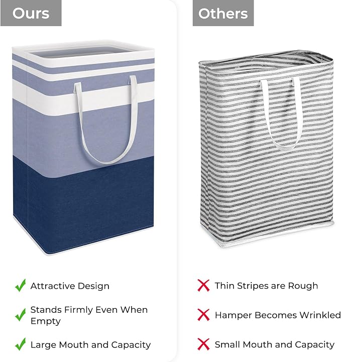 HomeHacks 2 Pack Large Laundry Baskets, Laundry Hampers Bags (Blue 88Lx2) | Waterproof, Freestanding, Collapsible Clothes Hamper with Reinforced Handles in Laundry Room, Dorm, Bathroom, Bedroom