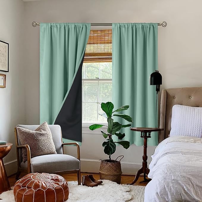 BGment Frosty Green Blackout Curtains for Bedroom 63 Inch Length 2 Panels | 100% Room Darkening, Noise Reducing, Thermal Insulated Rod Pocket Living Room Curtains, 52 x 63 Inch