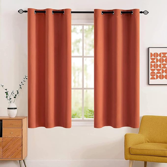 MIULEE Burnt Orange Blackout Bedroom Curtains 63 Inch Long Light Blocking | Grommet Top, Room Darkening Window Drapes, Privacy Protection, Thermal Insulated, Heat Blocking