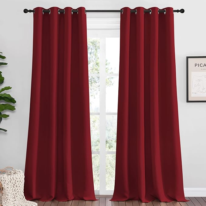 NICETOWN Blackout Curtains for Living Room 2 Panels 55" x 102" Burgundy Red | Thermal Insulated Long Drapes 102 inches Length for Large Window