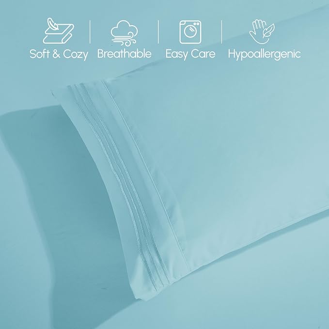 Elegant Comfort Luxurious 1500 Premium Hotel Quality Microfiber 4-Piece Sheet Set, 18-24 Inches Deep - Extra Deep Pocket Sheets - Ultra Soft 4PC Deep Pocket Sheets, King, Aqua Blue