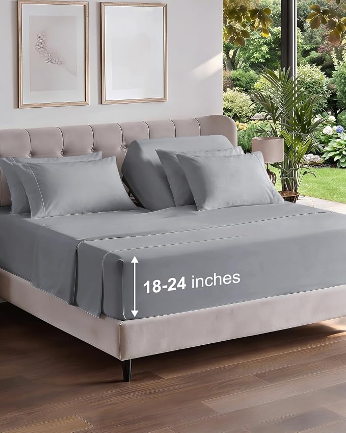 Extra Deep Flex Top Split Head King Sheet Set - 6 Piece Breathable and Cooling Sheets - Hotel Luxury Bedding for Women, Men, Kids & Teens - Easy Secure Fit - Extra Deep Pockets - Steel Blue