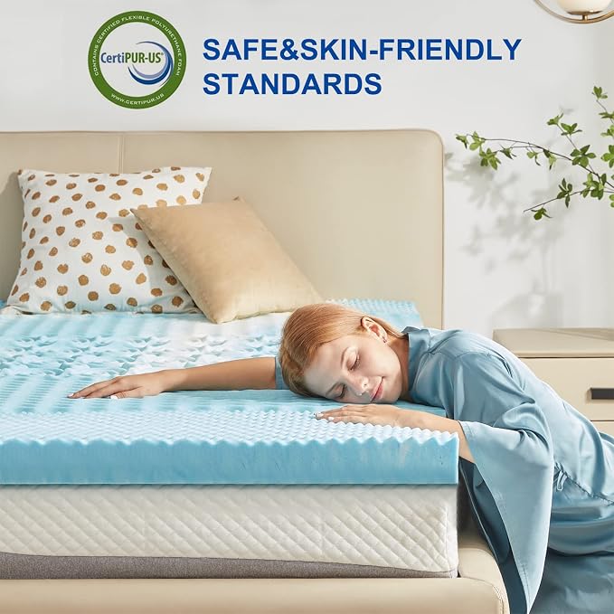 SINWEEK 2 Inch Mattress Topper 5-Zone Memory Foam Mattress Topper Pressure Relief Soft Mattress Pad, CertiPUR-US Certified, Twin Size Blue (Pack of 2)
