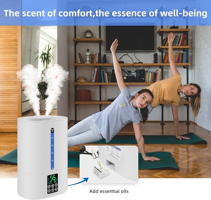 Coolfiqu 6L Warm & Cool Mist Humidifiers for Bedroom,Large Room,Plants | Quiet Top Fill Ultrasonic Humidifier,Essential Oil Diffuser, Auto Humidity Control,Hot Mist Desk Humidifiers,360° Nozzle