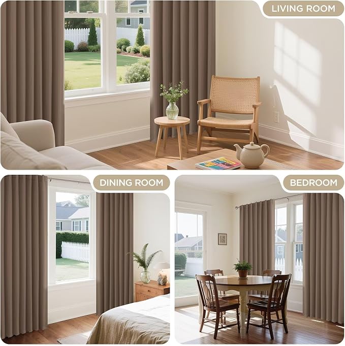 Joydeco Blackout Curtains 96 Inches Long for Bedroom, Thermal Insulated Black Out Curtains 2 Panels Set, Room Darkening Drapes for Living Room Window (W52 x L96 Inch, Khaki)