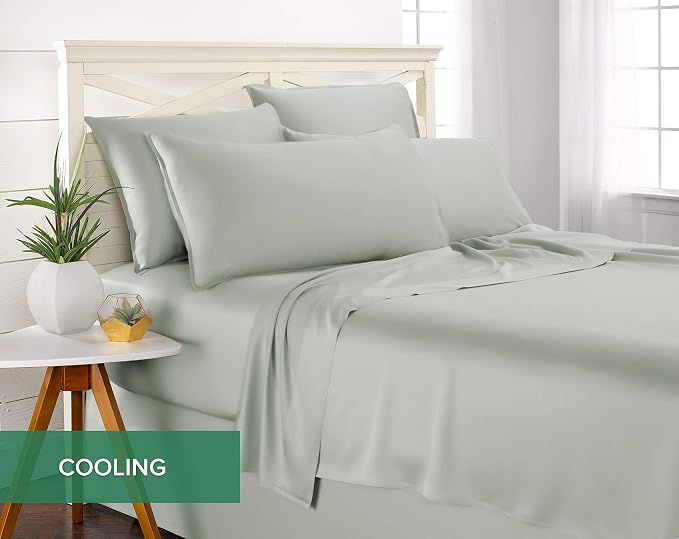 Pure Bamboo Twin Sheets, Genuine 100% Organic Viscose Derived from Bamboo Bed Sheet Set, Luxuriously Soft & Cooling, Double Stitching, 2 Year Quality Promise (Twin, Sea Glass)