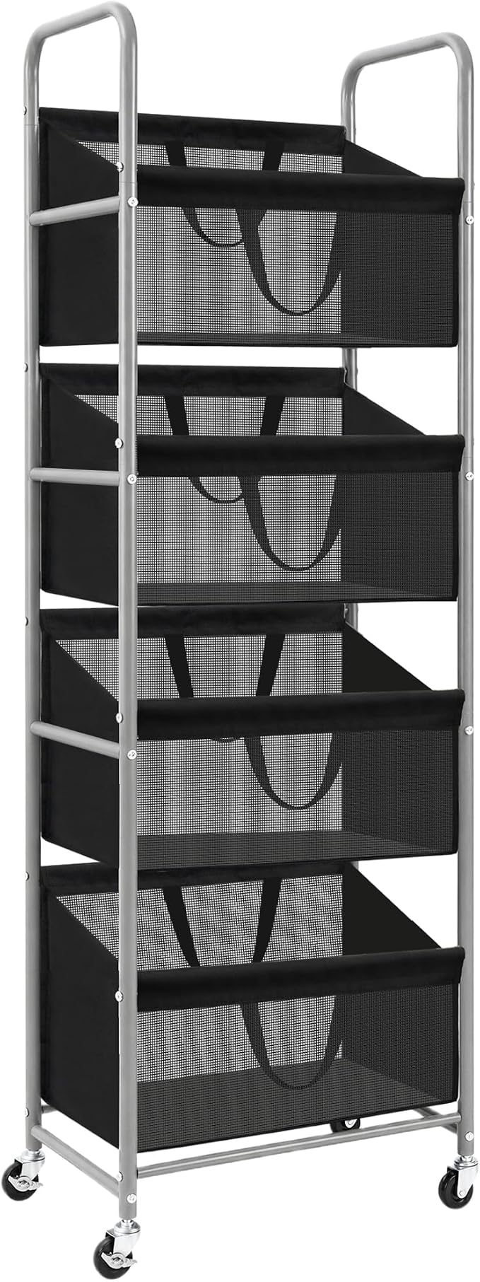 STO STO 4-Tier Vertical Rolling Laundry Hamper, Removable Bags, Black Mesh | 160L Capacity, Space-Saving Vertical Design, Rust-Resistant Steel Frame, Lockable Wheels, Ideal for Apartments & Small Spaces