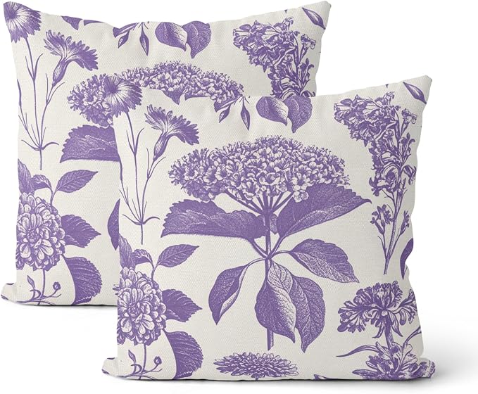 Purple Pillow Covers 20x20 Inch 2 Pcs Boho Vintage Floral Decor Throw Pillows Hydrangea Flower Seasonal Outdoor Farmhouse Neutral Accent Decoration Pillowcase Linen Cushion Cover for Sofa