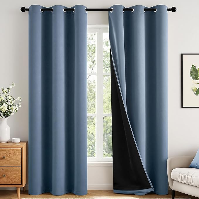 MIULEE Stone Blue Blackout Curtains for Bedroom 40x84 Inch Long 2 Panels | 2 Thick Layers Thermal Insulated Window Curtains with Black Liner, Noise Reducing Grommet, Drapes for Living Room