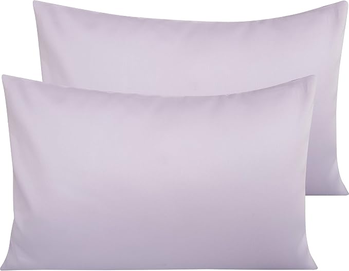 NTBAY Queen Egyptian Cotton Sateen Pillowcases, Set of 2, Light Purple | 500 Thread Count Egyptian Cotton Sateen with Envelope Closure, 2 Pack 20 x 30 Inch Pillowcases, Insert Not Included