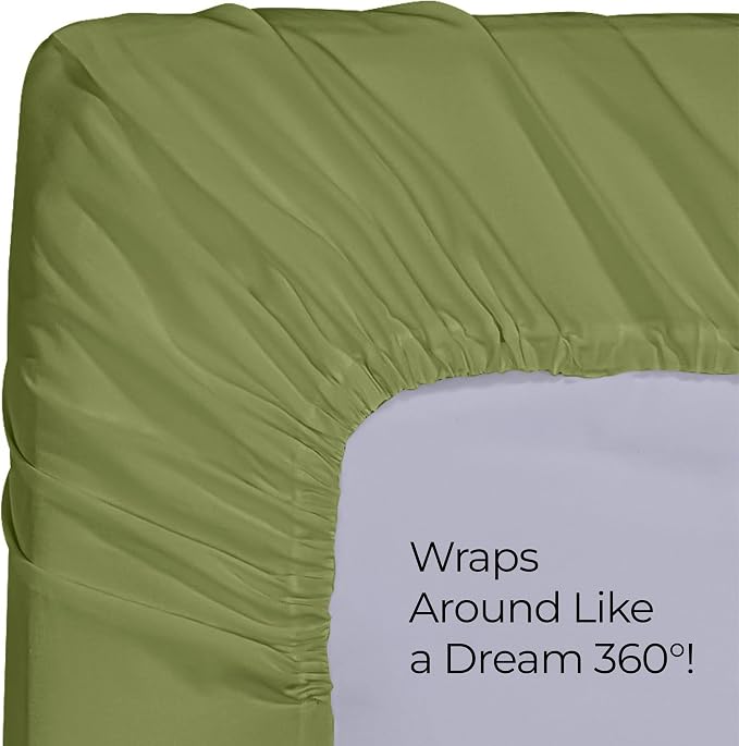 Queen Fitted Sheet, Ultra Soft Fits Up to 16 Inch Deep Pocket, Olive | Hotel Comfort, Cooling & Breathable Cotton like Polyester, Easy Fit, Wrinkle & Fade Resistant, Snug Fit, Easy Care, Oeko-Tex